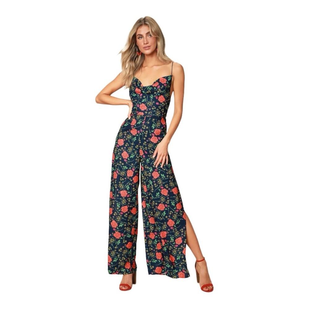 Finders Keepers Hana Floral Print Strappy Back Wide Leg Jumpsuit